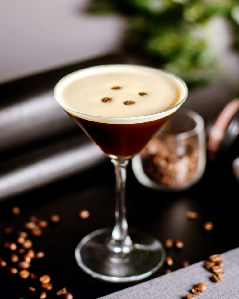 Espresso martini decorated with coffee beans