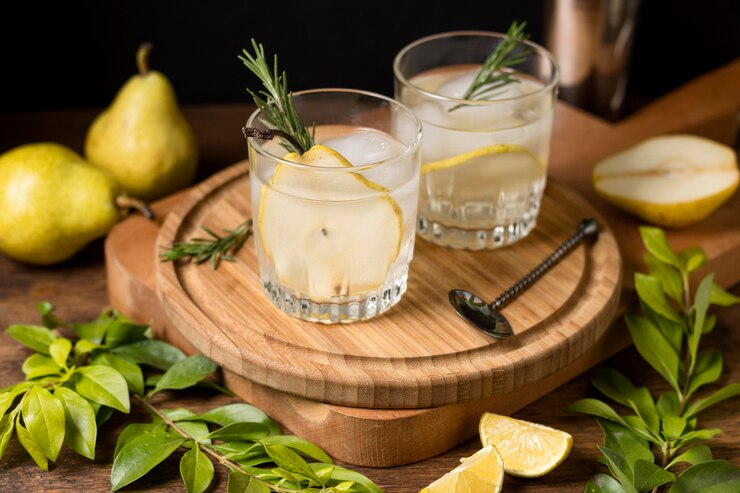 Two Fresh Cocktails with Pear