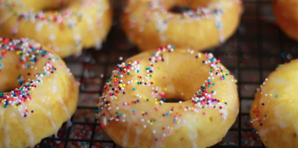 Close-up shot of sprinkled donuts