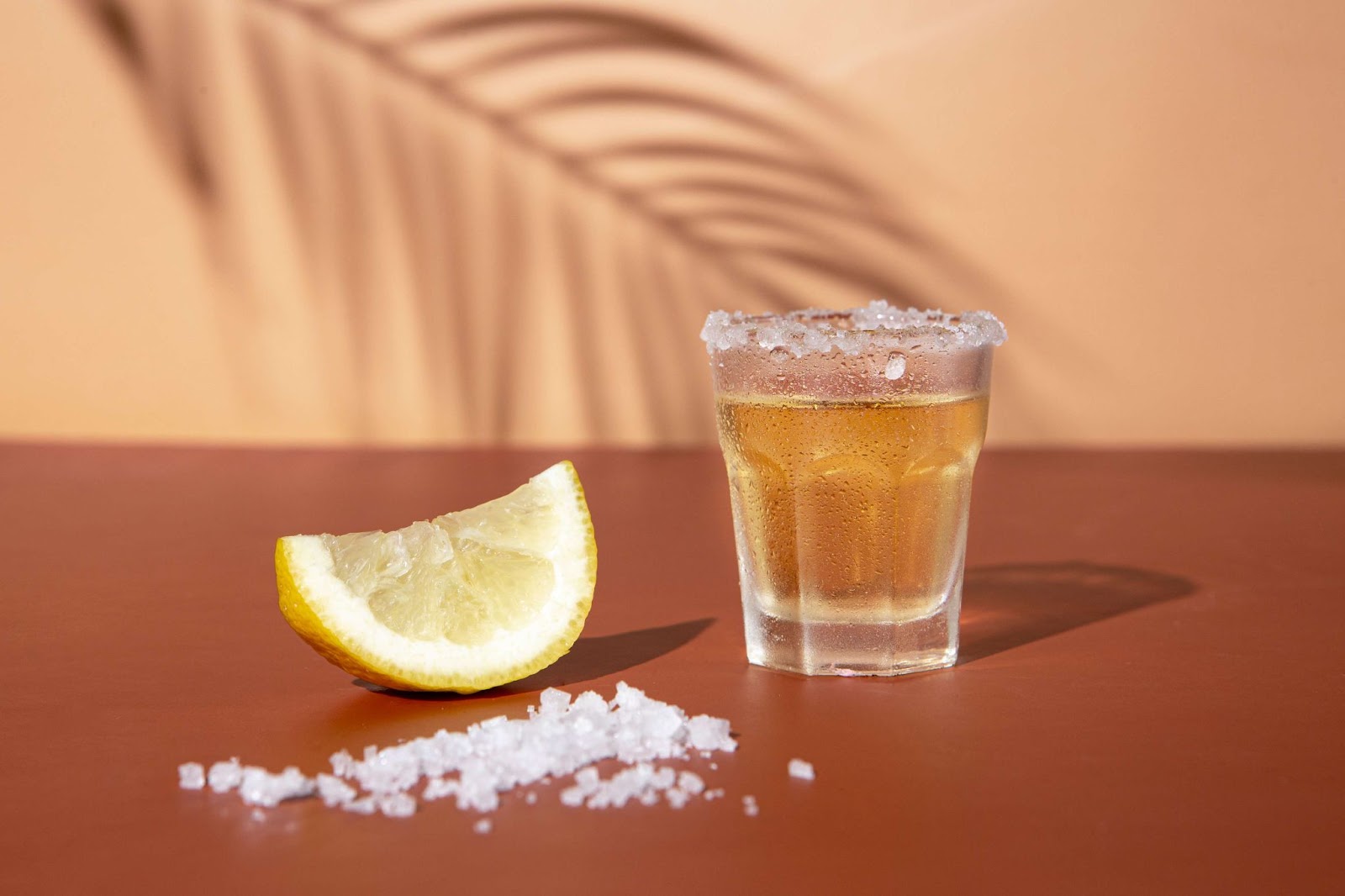 A tequila shot with lemon and salt