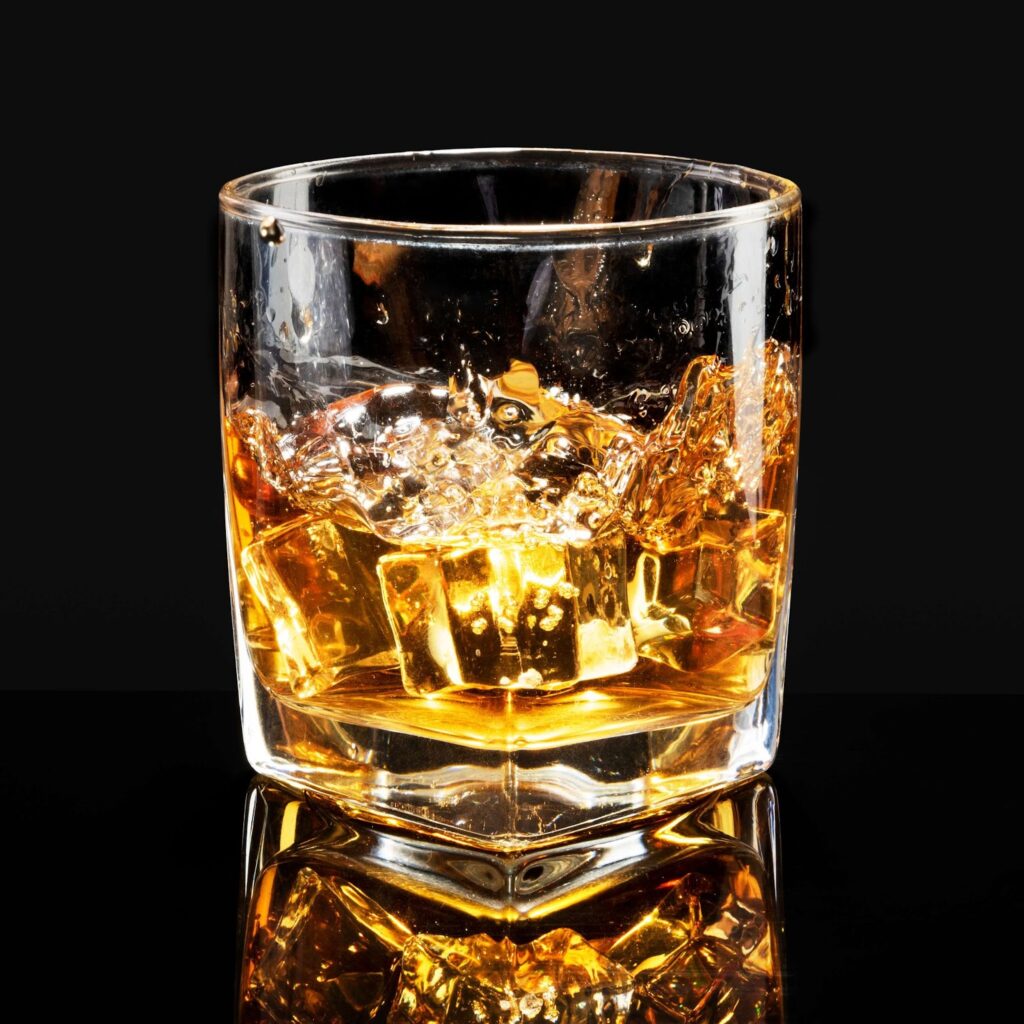 Whiskey in a glass with ice